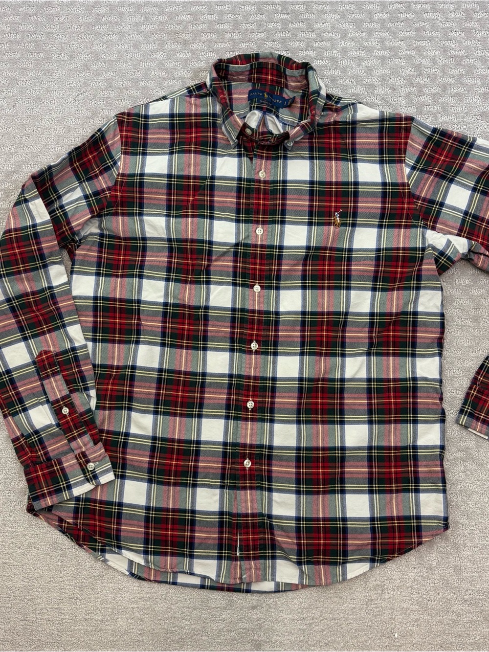 Polo Ralph Lauren Shirt  Men’s Sz L Classic  Fit Plaid Flannel Tartan Red White